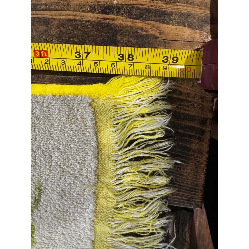 Vintage 1970s Floral Bath Towels Pair Yellow Green Retro Fringe Cottagecore 70s